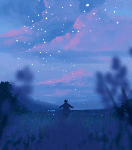A Painting Of A Person Standing In A Field With A Sign That Says Meinar On It GIF