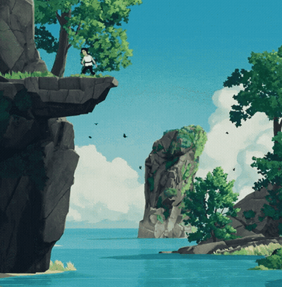 A Painting Of A Person Standing On A Cliff Overlooking The Ocean GIF