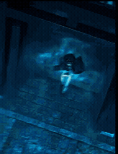 A Painting Of A Person Walking On A Rocky Surface With A Blue Sky In The Background GIF