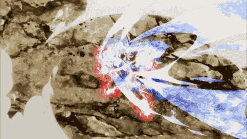 A Painting Of A Person With A Blue And Red Light Coming Out Of It GIF