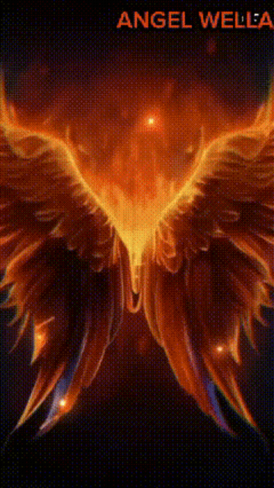 A Painting Of A Phoenix With The Name Angel Wella On It GIF