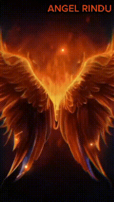 A Painting Of A Phoenix With The Words Angel Rindu Written On The Bottom GIF