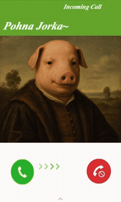 A Painting Of A Pig With An Incoming Call From Pohna Jorka GIF
