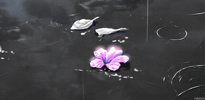 A Painting Of A Pink Flower Floating In The Water With The Caption Futuri GIF