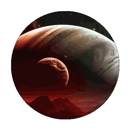 A Painting Of A Planet With Mountains In The Background Sticker