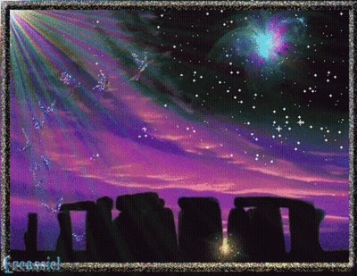 A Painting Of A Purple Sky With Stars And The Name Freeassiel GIF