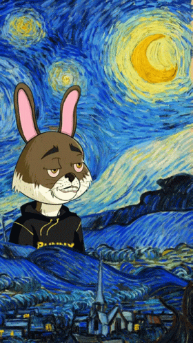 A Painting Of A Rabbit Wearing A Hoodie That Says Playboy GIF