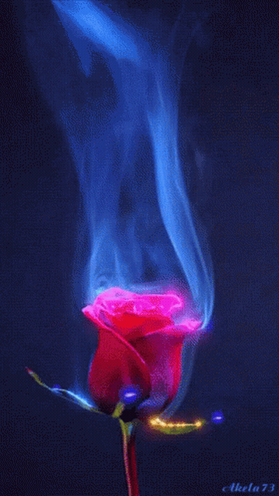 A Painting Of A Red Rose With Blue Smoke Coming Out Of It By Akela 73 GIF