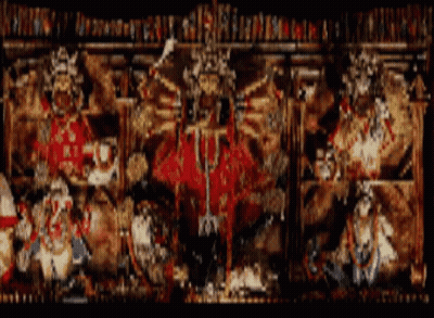 A Painting Of A Religious Scene With A Cross In The Middle Of It GIF