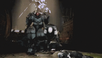 A Painting Of A Robot Standing Over A Dead Animal GIF