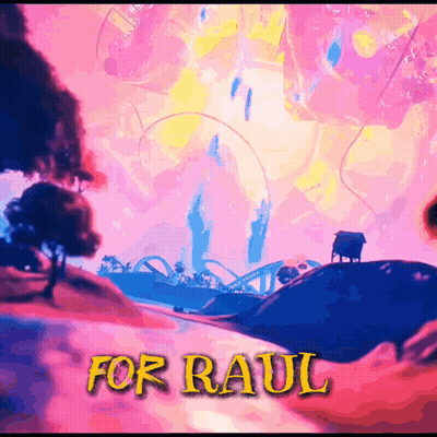 A Painting Of A Roller Coaster With The Words For Raul Below It GIF