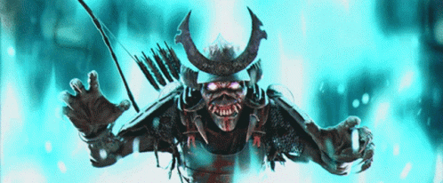 A Painting Of A Samurai With A Bow And Arrow In His Hand GIF