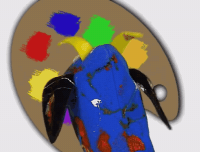 A Painting Of A Sheep 'S Head And A Palette Of Colors GIF