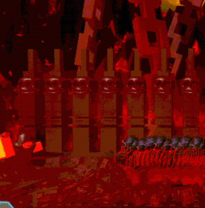 A Painting Of A Skeleton In A Cave With A Red Background GIF