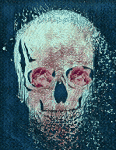 A Painting Of A Skull With Roses In The Eyes GIF
