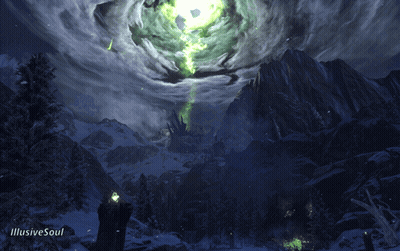 A Painting Of A Snowy Mountain Landscape With Illusive Soul Written On The Bottom Right GIF
