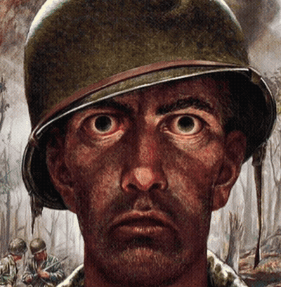A Painting Of A Soldier Wearing A Helmet GIF