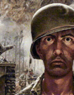 A Painting Of A Soldier With A Helmet On His Head GIF