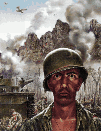 A Painting Of A Soldier With A Helmet That Says Us Army On It GIF