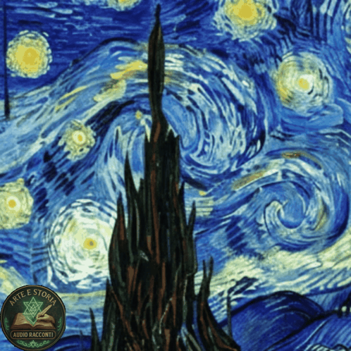 A Painting Of A Starry Night With The Words Arte E Storia Audio Racconti Below It GIF