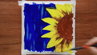 A Painting Of A Sunflower With A Blue Background GIF
