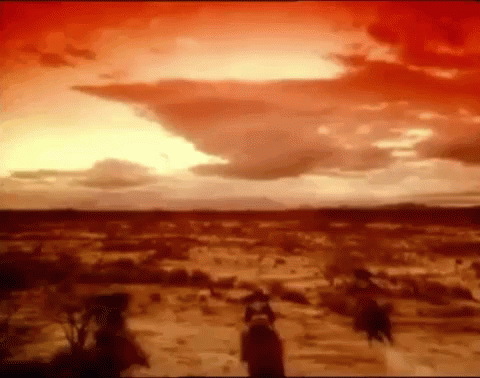 A Painting Of A Sunset In The Desert With A Red Sky GIF