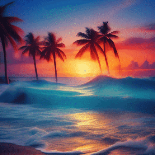 Beach Sunset With Palm Trees GIF