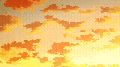 A Painting Of A Sunset Sky With The Name Mashiroshima On The Bottom GIF