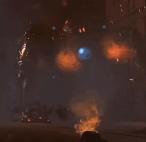 A Painting Of A Sunset With A Large Explosion In The Background GIF