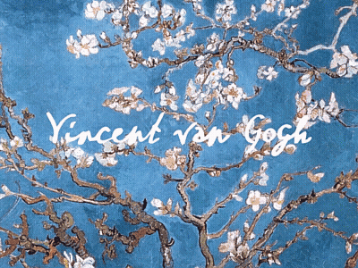 A Painting Of A Tree With Flowers And The Name Vincent Van Gogh GIF