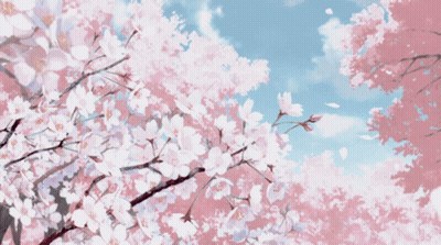 A Painting Of A Tree With Pink And White Flowers GIF