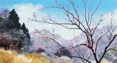 A Painting Of A Tree With Pink Flowers GIF