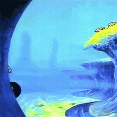 A Painting Of A Turtle Swimming In A Body Of Water GIF