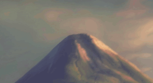 A Painting Of A Volcano That Is Erupting GIF