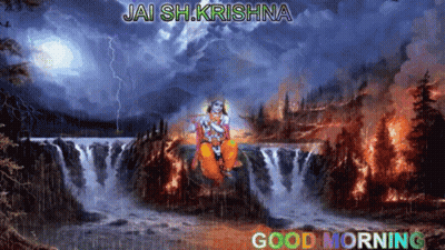 A Painting Of A Waterfall With The Words Good Morning GIF