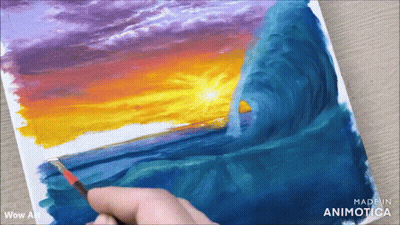 A Painting Of A Wave Is Being Painted By Wow Art GIF