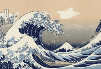 A Painting Of A Wave With Chinese Writing On The Bottom GIF