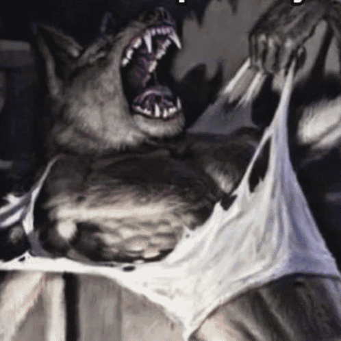 A Painting Of A Werewolf With Its Mouth Open And Teeth Showing GIF