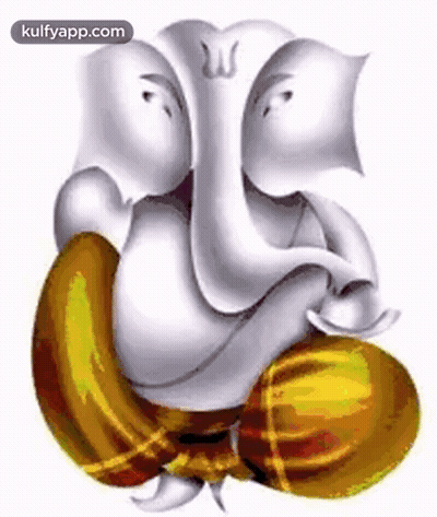 A Painting Of A White And Gold Ganesha Sitting On A Golden Elephant . GIF
