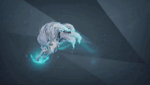A Painting Of A White Wolf With A Blue Eye GIF