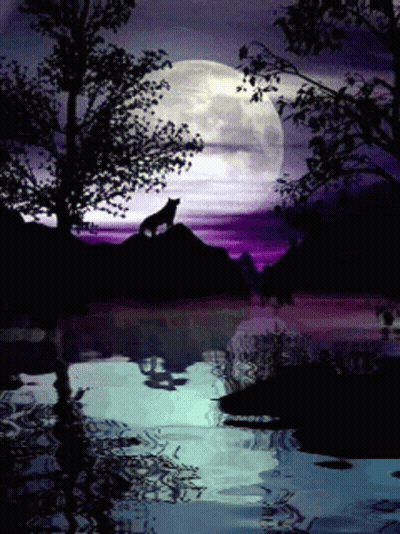 A Painting Of A Wolf Howling At The Full Moon GIF