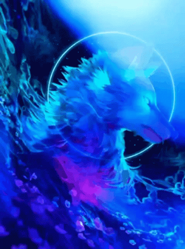 A Painting Of A Wolf In A Circle In The Water GIF
