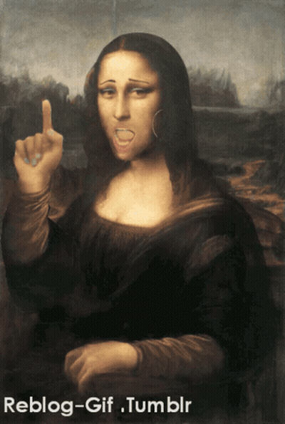 A Painting Of A Woman Giving The Middle Finger With Reblog-Gif.tumblr Written Below It GIF