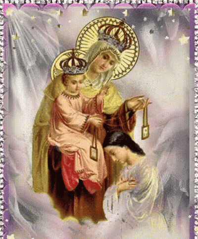 A Painting Of A Woman Holding A Baby Jesus GIF