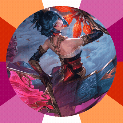 A Painting Of A Woman Holding A Sword And A Fan GIF