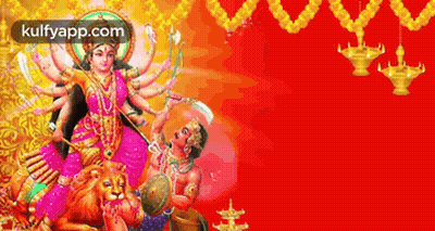 A Painting Of A Woman Holding A Sword And A Lion With The Words Kulfyapp.com On The Bottom Right GIF