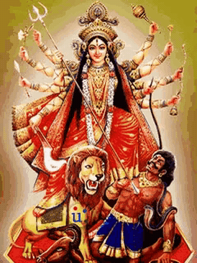 A Painting Of A Woman Holding A Sword Standing Next To A Lion And A Man With A Snake . GIF