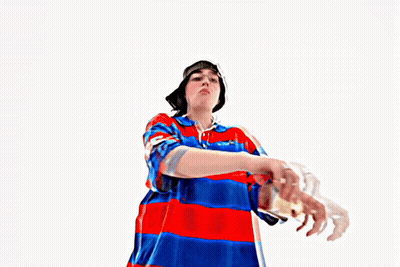 A Painting Of A Woman In A Red And Blue Shirt GIF