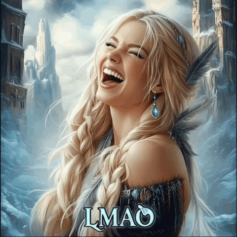 A Painting Of A Woman Laughing With The Word Lmao On The Bottom GIF