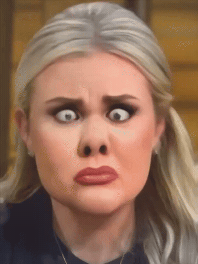 A Painting Of A Woman Making A Funny Face With Her Eyes Wide Open GIF